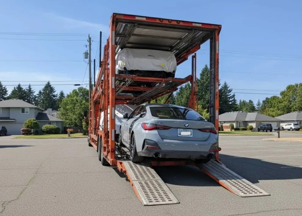 Fast open auto transport carrier on the highway
